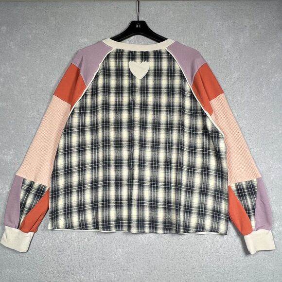 easel Sweaters - Easel Sweater Patchwork Waffle Knit Sweatshirt Plaid Multicolor Women’s Small